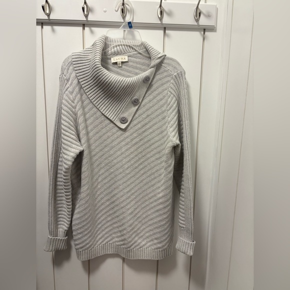 Laura Light Gray Ribbed Cowl Neck Sweater - Picture 1 of 8